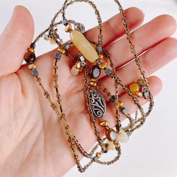 Signed Silpada N1928 60" Sterling Serpentine Bronze Pearl Glass Necklace Wrap - Picture 6 of 10